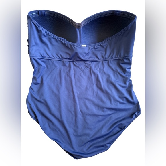 Anne Cole Swimsuit One Piece Twist  Shirred Bandeau Navy Strapless Sz 22W - Picture 3 of 8